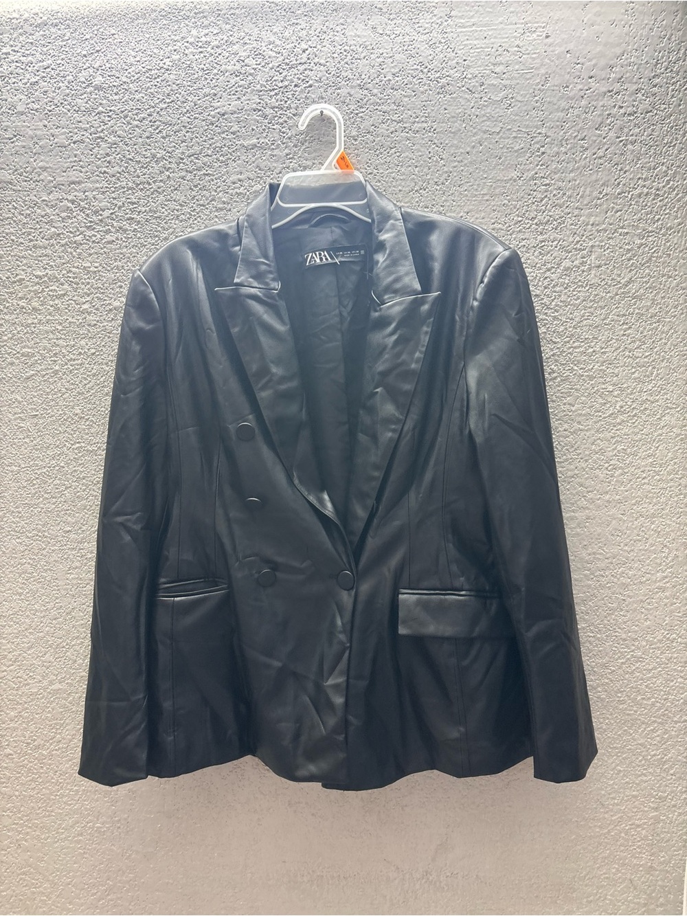 Zara Black Faux Leather Double-Breasted Blazer
